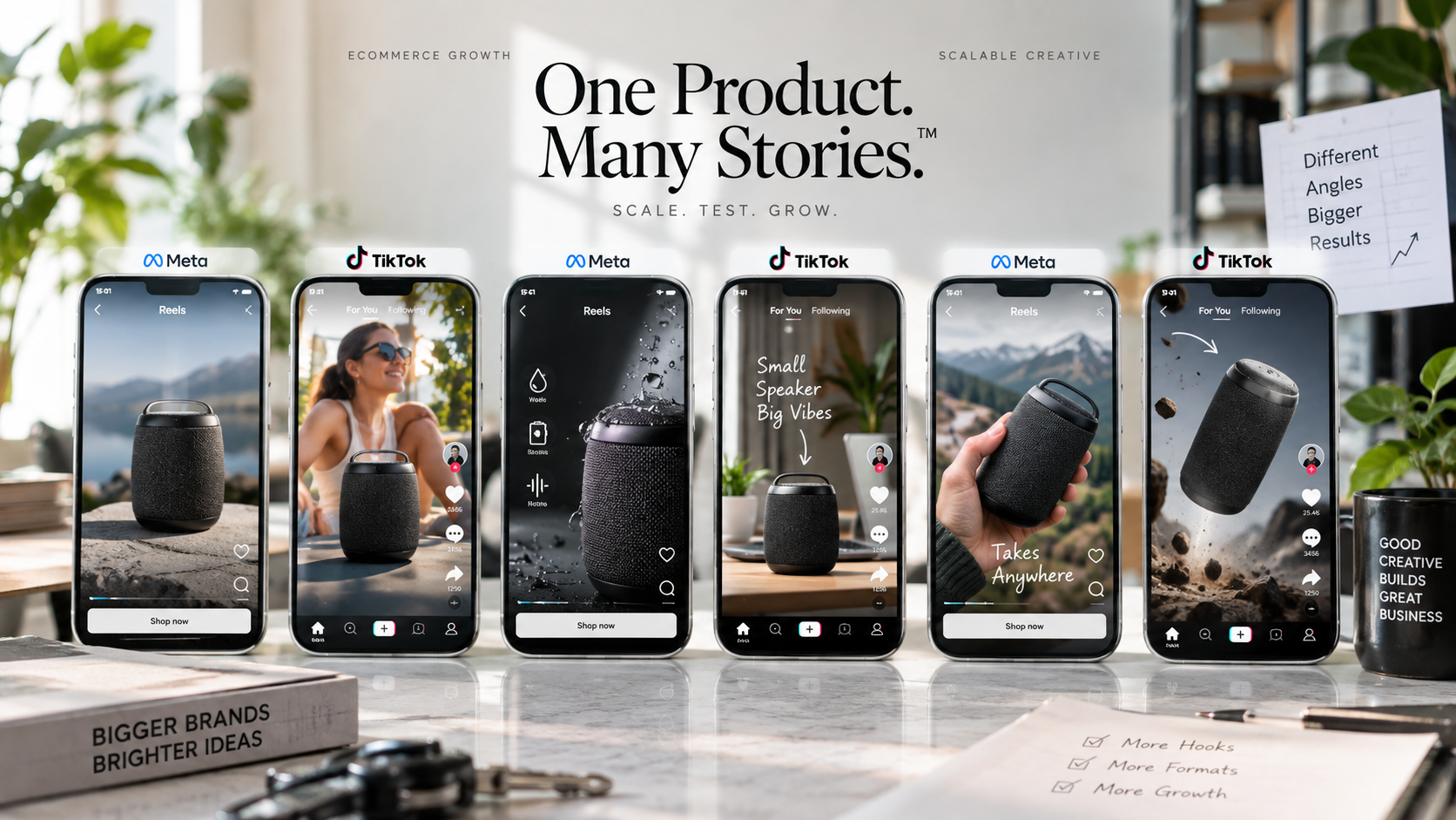 Scalable vertical product video ad formats for Meta Reels and TikTok campaigns